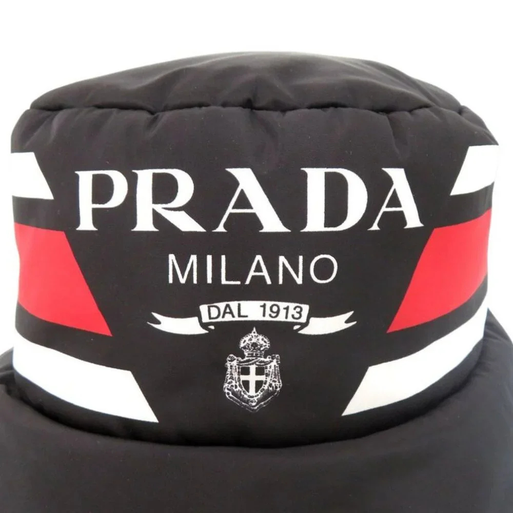 Prada Re Nylon Logo Print Volume Bucket Hat Polyester Polyamide Black 0673 - Picture 5 of 9